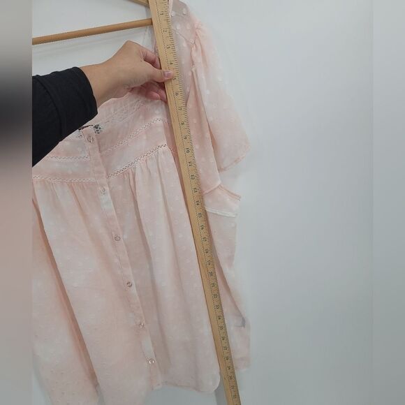 Torrid Coquette Chiffon Clip-Dot Lace Blouse Top Blush Pink Girly Romantic 4X - Picture 14 of 14